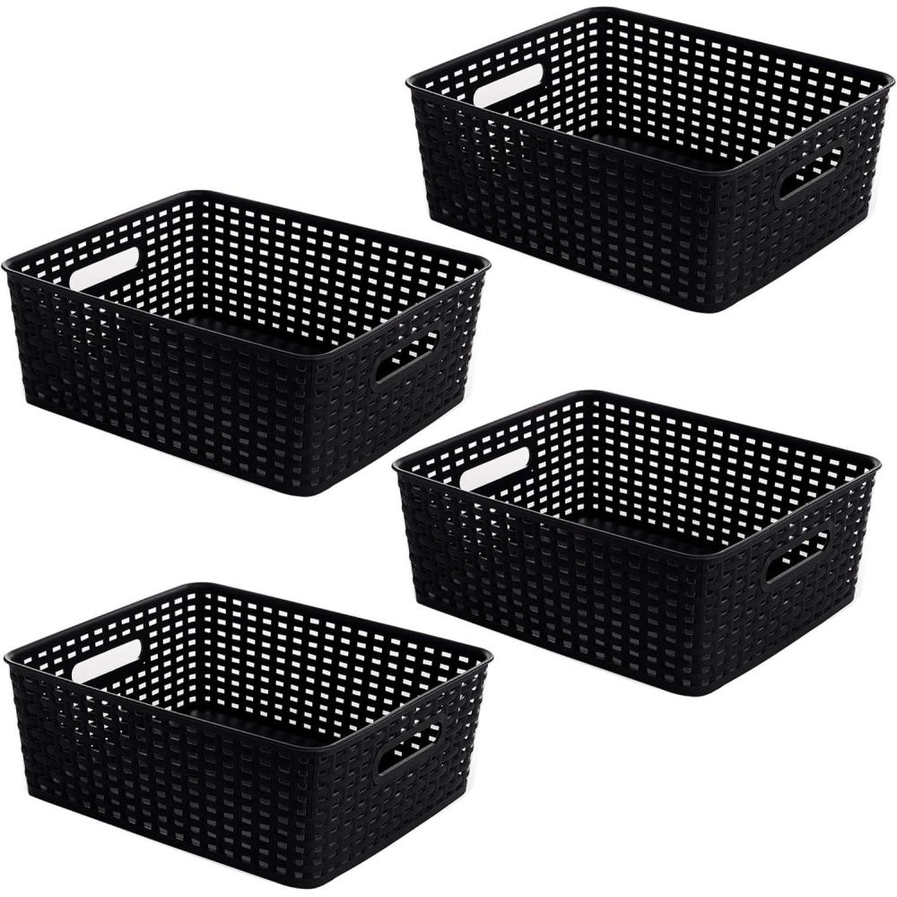 image:imageBINO Woven Plastic Storage Basket Black 4PKM