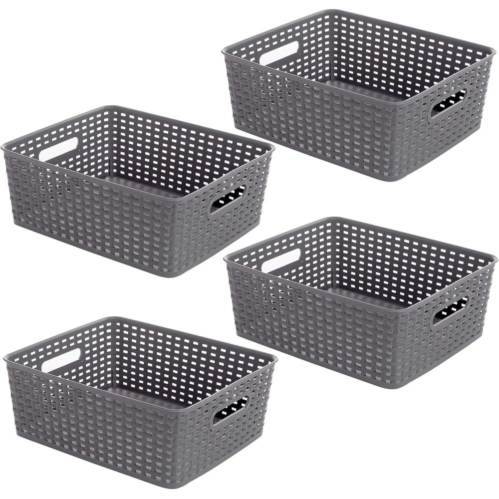 image:imageBINO Woven Plastic Storage Basket Light Grey 4PKM