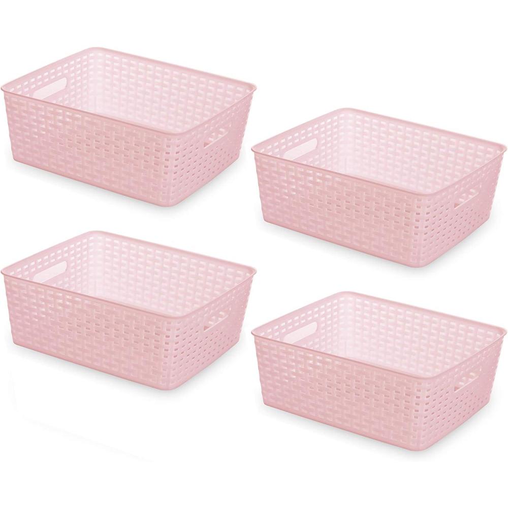 image:imageBINO Woven Plastic Storage Basket Light Pink 4PKM