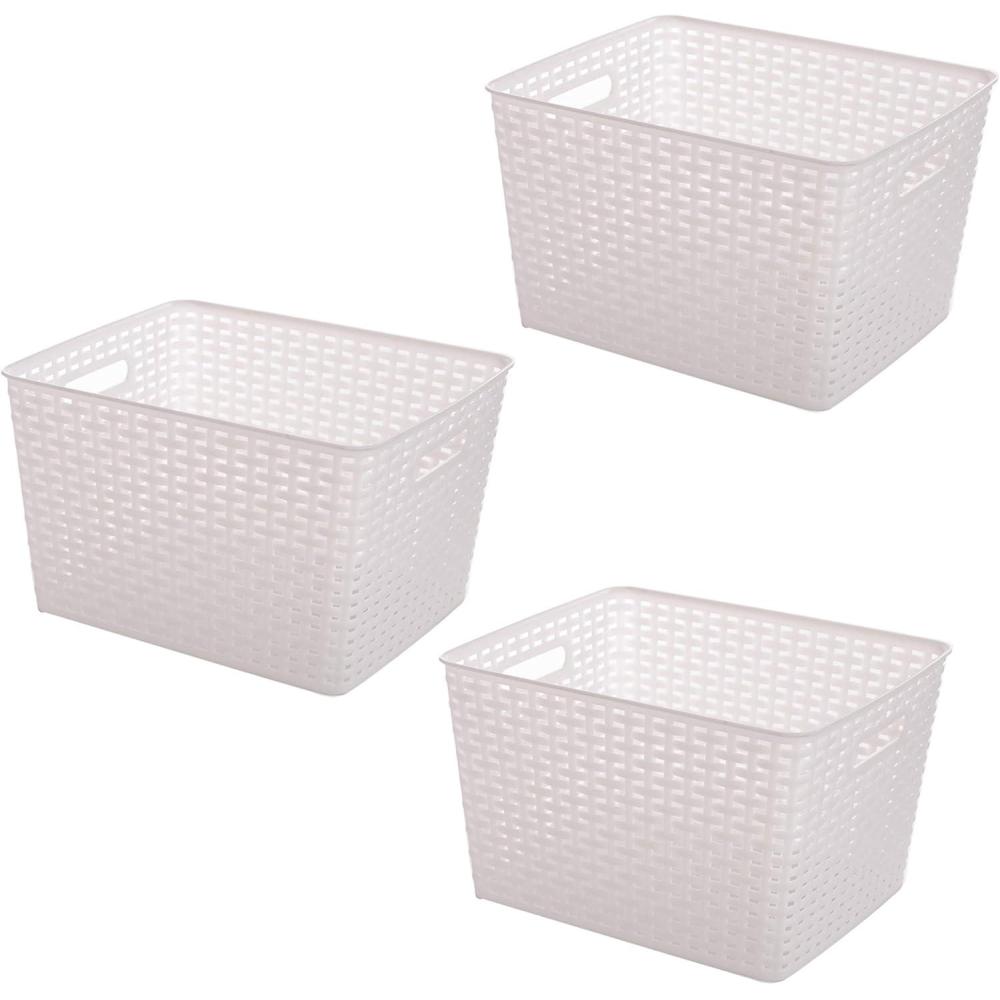 image:imageBINO Woven Plastic Storage Basket White 3PKL