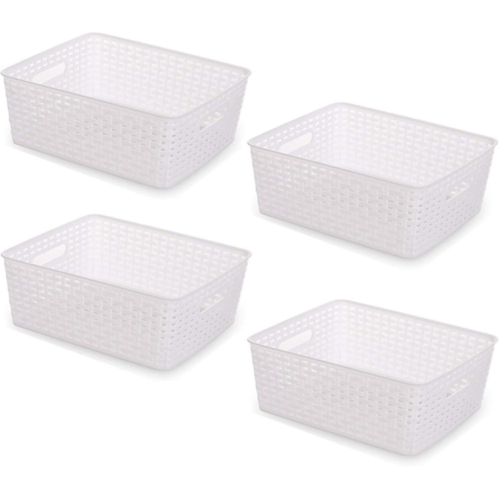 image:imageBINO Woven Plastic Storage Basket White 4PKM