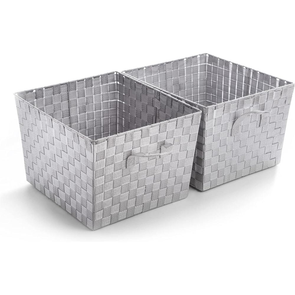 image:imageBINO Woven Strap Storage Basket With BuiltIn Carry Handles  Stylish Storage Organizer  Decorative Home Storage  Neat And Tidy Organizer Home Essentials XLarge Light Grey 2Pack