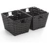 BINO 2 Pack Woven Resin Basket Organizer – Shelf Organizer with Built-in Carry Handles (Black, 2PK – M)