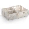 BINO 3 Pack Woven Resin Basket Organizer – Shelf Organizer with Built-in Carry Handles (White)