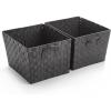 BINO Woven Strap Storage Basket With Built-In Carry Handles | Stylish Storage Organizer | Decorative Home Storage | Neat And Tidy Organizer, Home Essentials (XLarge- Dark Grey. 2-Pack)