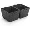 BINO Woven Strap Storage Basket With Built-In Carry Handles | Stylish Storage Organizer | Decorative Home Storage | Neat And Tidy Organizer, Home Essentials (Large- Dark Grey, 2-Pack)