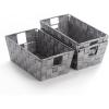 BINO Woven Strap Storage Basket With Built-In Carry Handles | Stylish Storage Organizer | Decorative Home Storage | Neat And Tidy Organizer, Home Essentials (Small – Light Grey, 3-Pack)