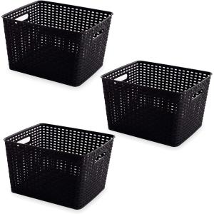 BINO Woven Plastic Storage Basket (Black, 3PK-L)