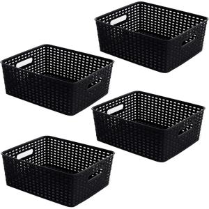 BINO Woven Plastic Storage Basket (Black, 4PK-M)