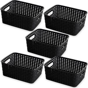 BINO Woven Plastic Storage Basket (Black, 5PK- S)