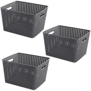BINO Woven Plastic Storage Basket (Grey, 3PK-L)
