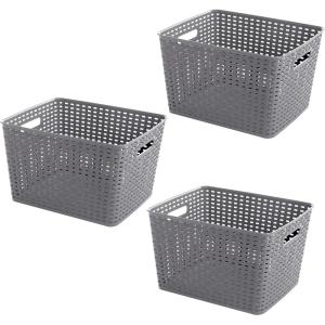 BINO Woven Plastic Storage Basket (Light Grey, 3PK-L)