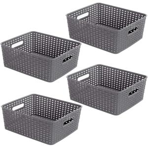BINO Woven Plastic Storage Basket (Light Grey, 4PK-M)