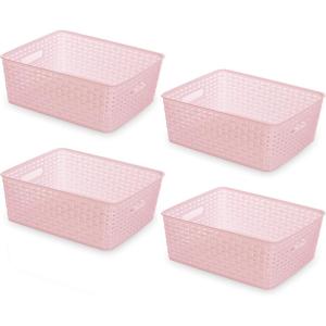 BINO Woven Plastic Storage Basket (Light Pink, 4PK-M)