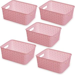 BINO Woven Plastic Storage Basket (Light Pink, 5PK- S)
