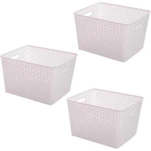 BINO Woven Plastic Storage Basket (White, 3PK-L)