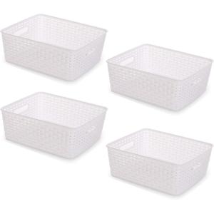 BINO Woven Plastic Storage Basket (White, 4PK-M)