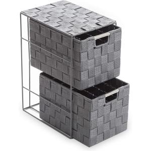 BINO Woven Strap 2 Drawer Storage Tower – Light Grey – Vertical Dresser Storage Tower, Easy Pull Fabric Bins