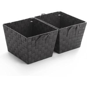 BINO Woven Strap Storage Basket With Built-In Carry Handles | Stylish Storage Organizer | Decorative Home Storage | Neat And Tidy Organizer, Home Essentials (Large- Dark Grey, 2-Pack)
