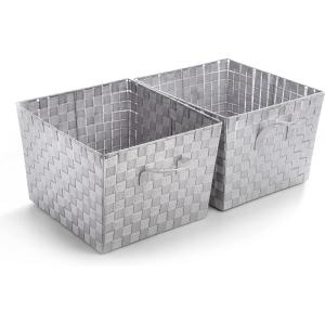 BINO Woven Strap Storage Basket With Built-In Carry Handles | Stylish Storage Organizer | Decorative Home Storage | Neat And Tidy Organizer, Home Essentials (XLarge- Light Grey, 2-Pack)