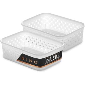 Bino | Plastic Storage Basket Small – White THE PLAIT COLLECTION Multi-Use Storage| Durable, Drawer & Cabinet-Friendly Baskets for Organizing Pantry, Bathroom Closet Organizer, 2PK- S(White)