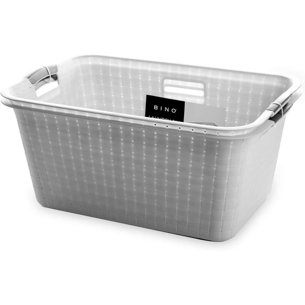 image:imageBINO Woven Plastic Laundry Hamper Storage Basket Light Grey2 pack