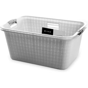 BINO Woven Plastic Laundry Hamper Storage Basket, Light Grey(2 pack)
